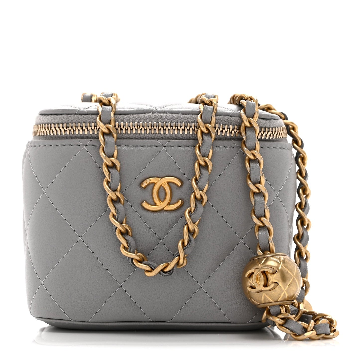 Lambskin Quilted Pearl Crush Mini Vanity Case With Chain Light Purple