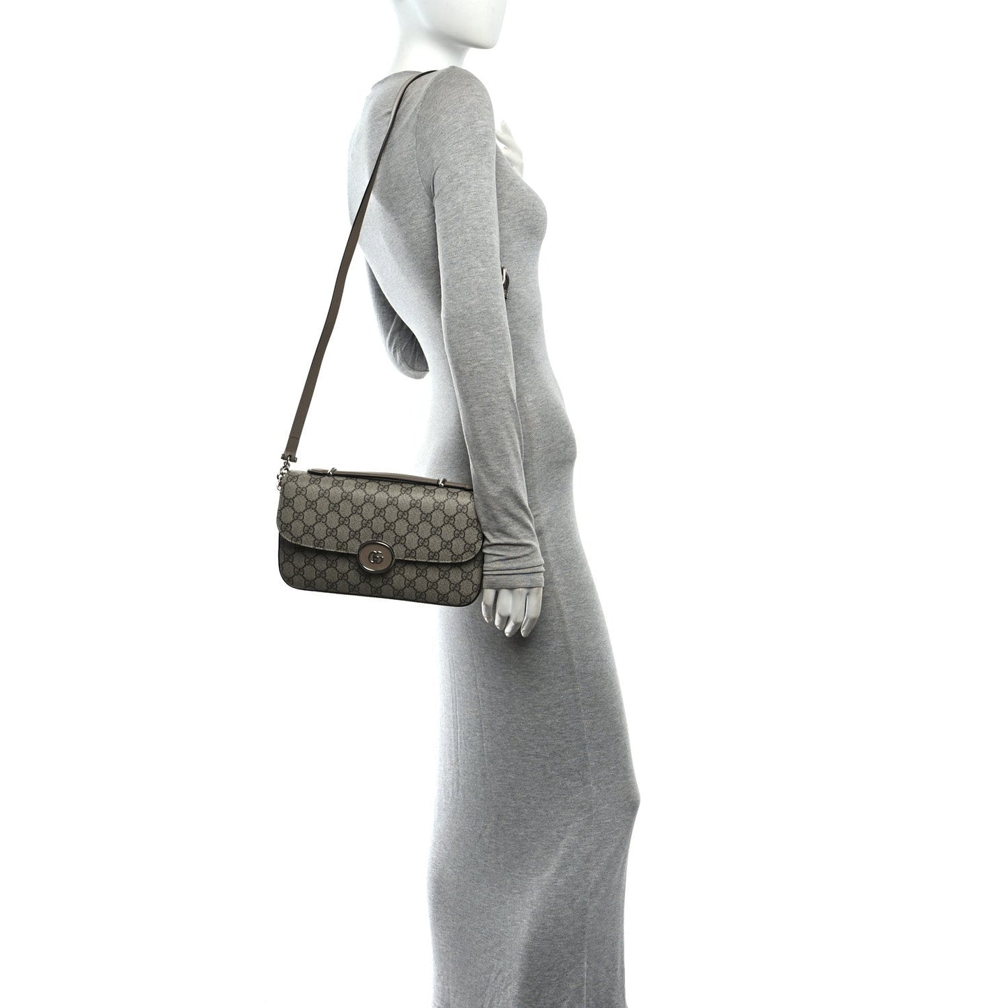 GG Supreme Monogram Petite GG Top Handle Shoulder Bag Beige Ebony