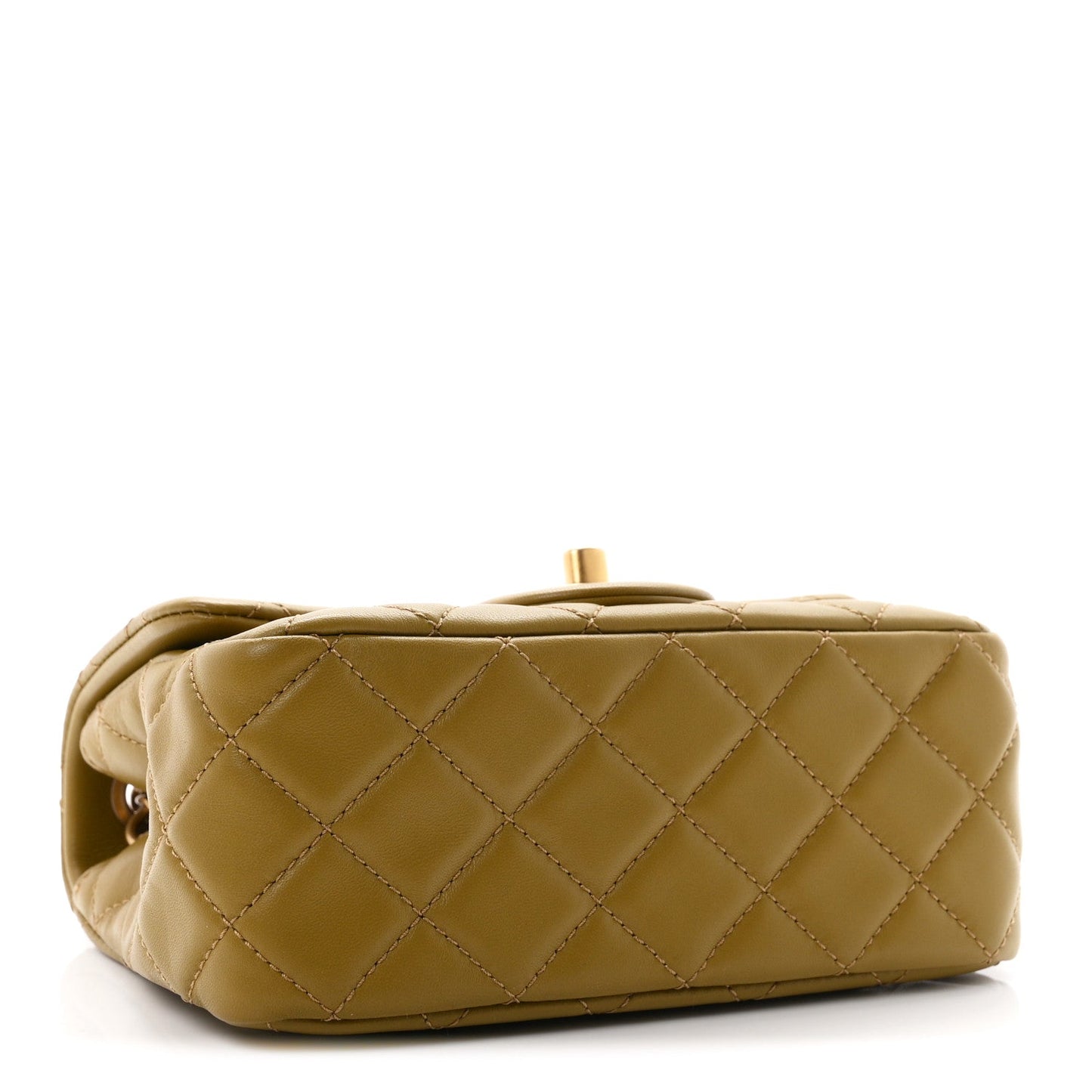 Lambskin Quilted Mini Pearl Crush Flap Green
