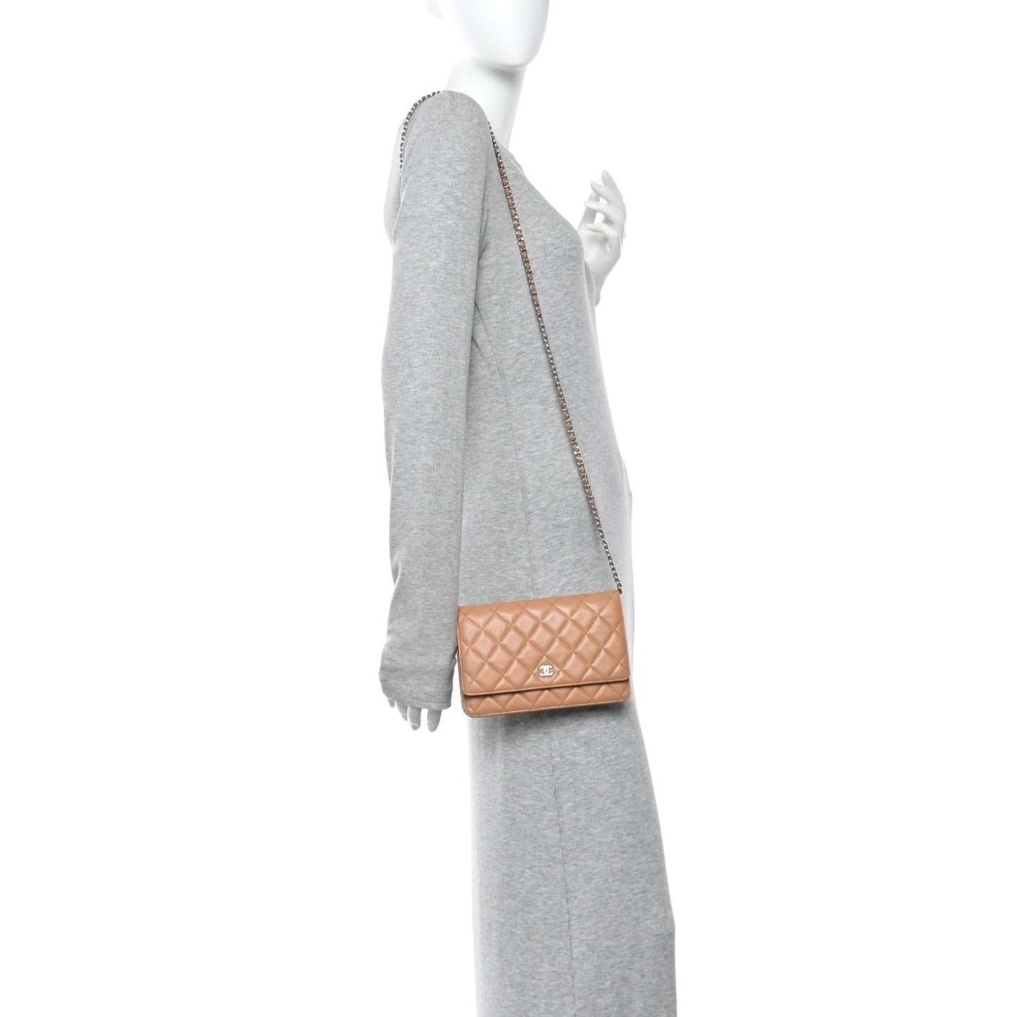 Caviar Quilted Wallet on Chain WOC Beige