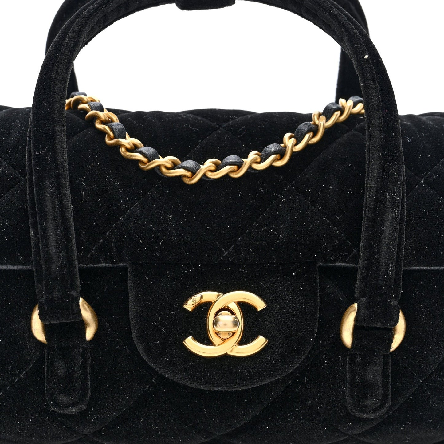 Velvet Quilted Mini Top Handle Flap Black