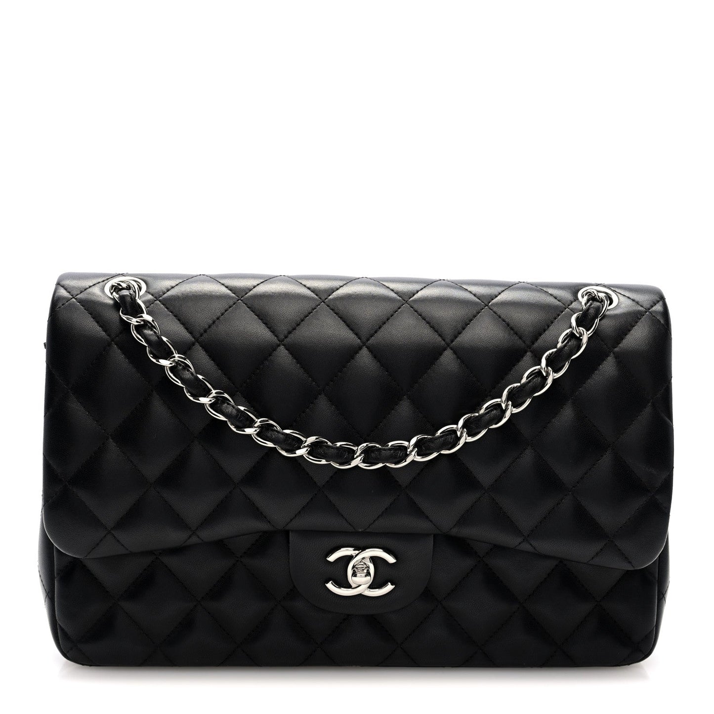 Lambskin Quilted Jumbo Double Flap Black