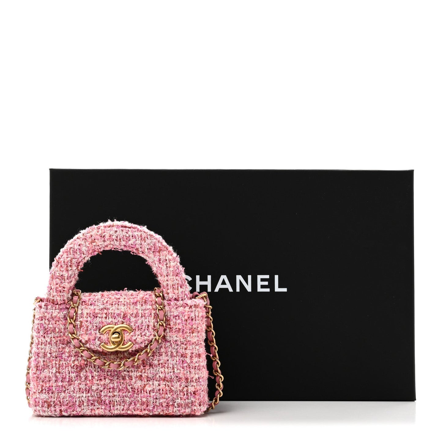 Tweed Quilted Mini Nano Kelly Shopper Pink