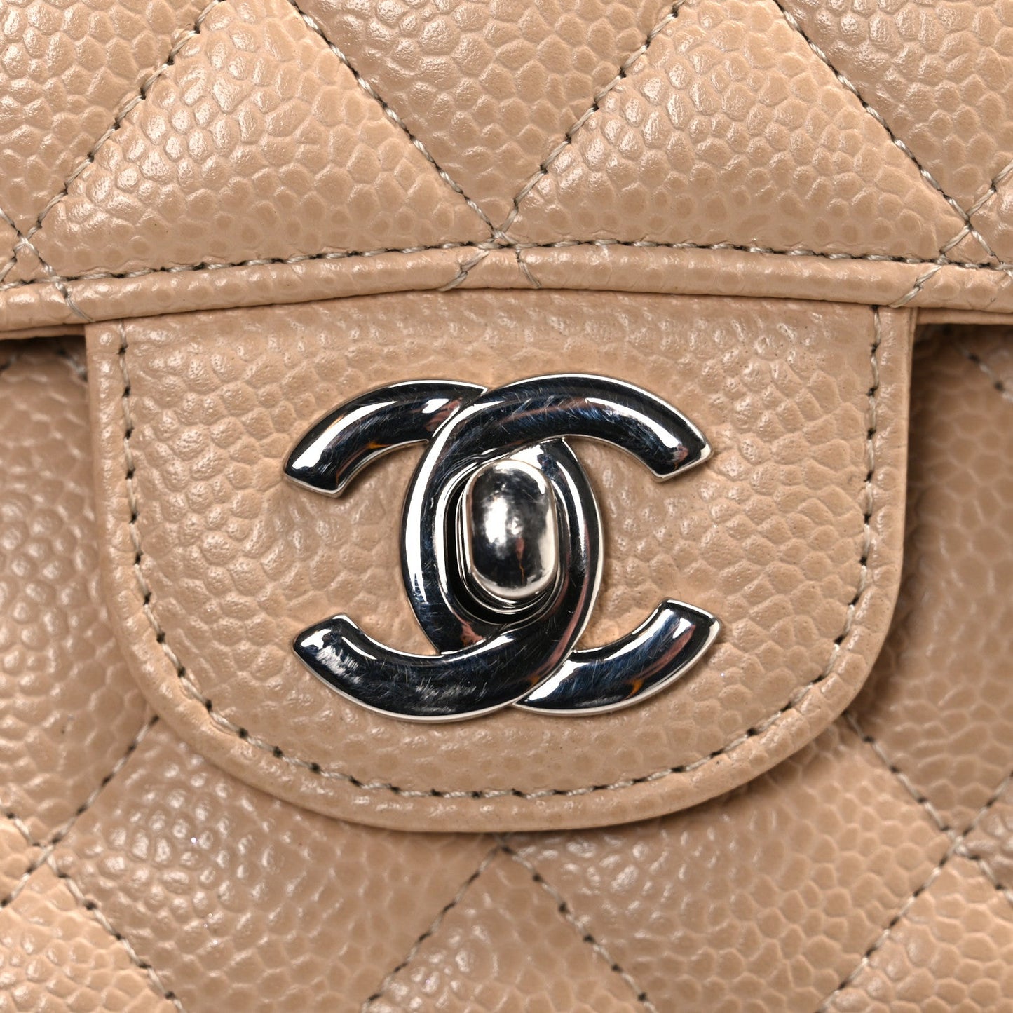 Caviar Quilted Medium Double Flap Beige