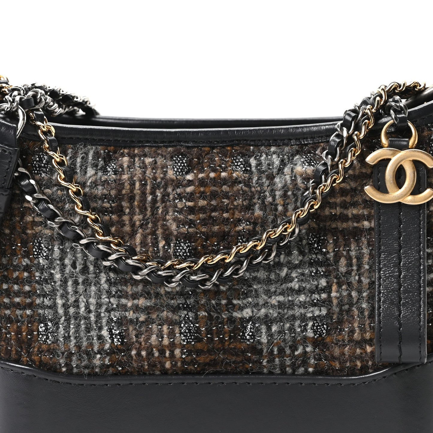 Tweed Calfskin Small Gabrielle Hobo Brown
