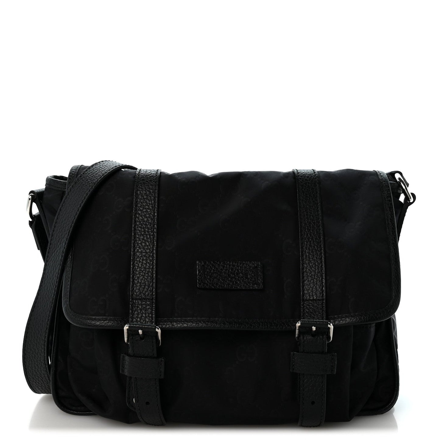 Nylon Monogram Double Buckle Flap Messenger Bag Black