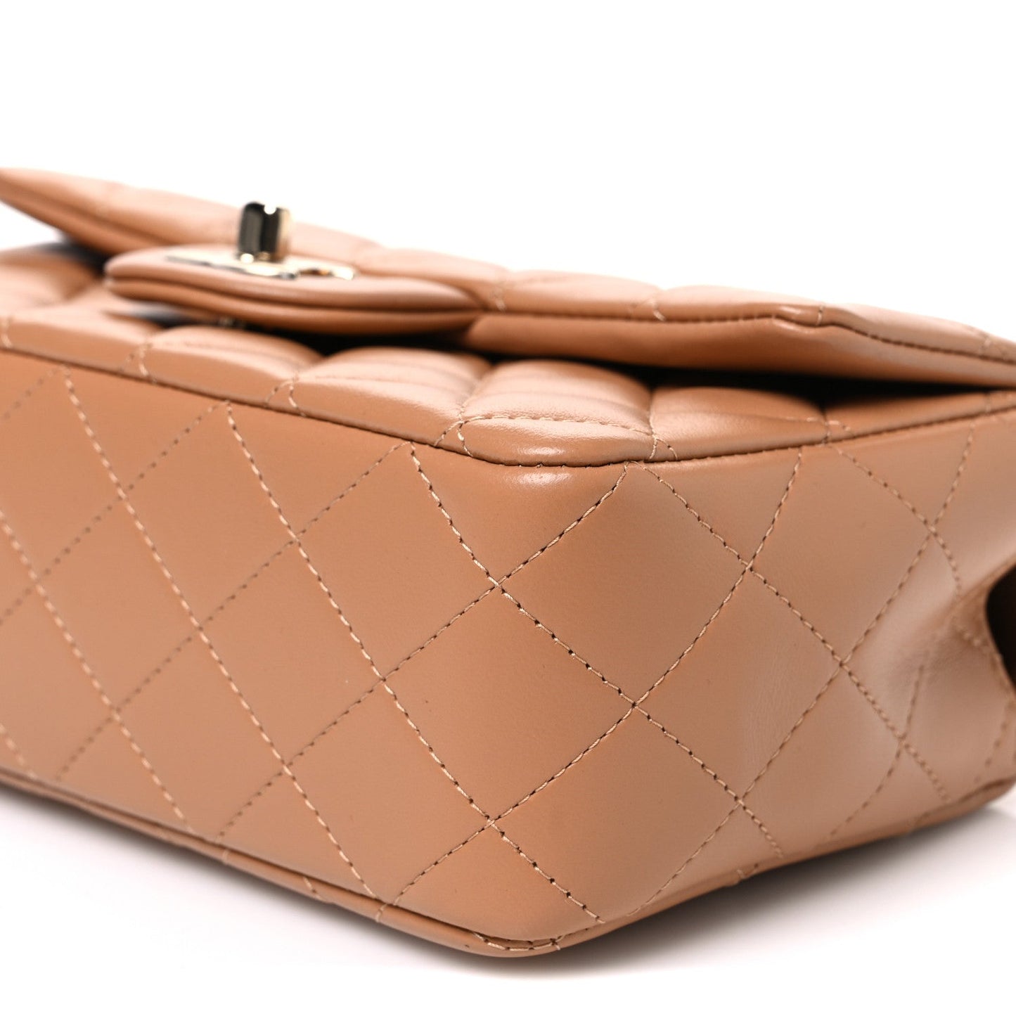 Lambskin Quilted Mini Top Handle Rectangular Flap Dark Beige