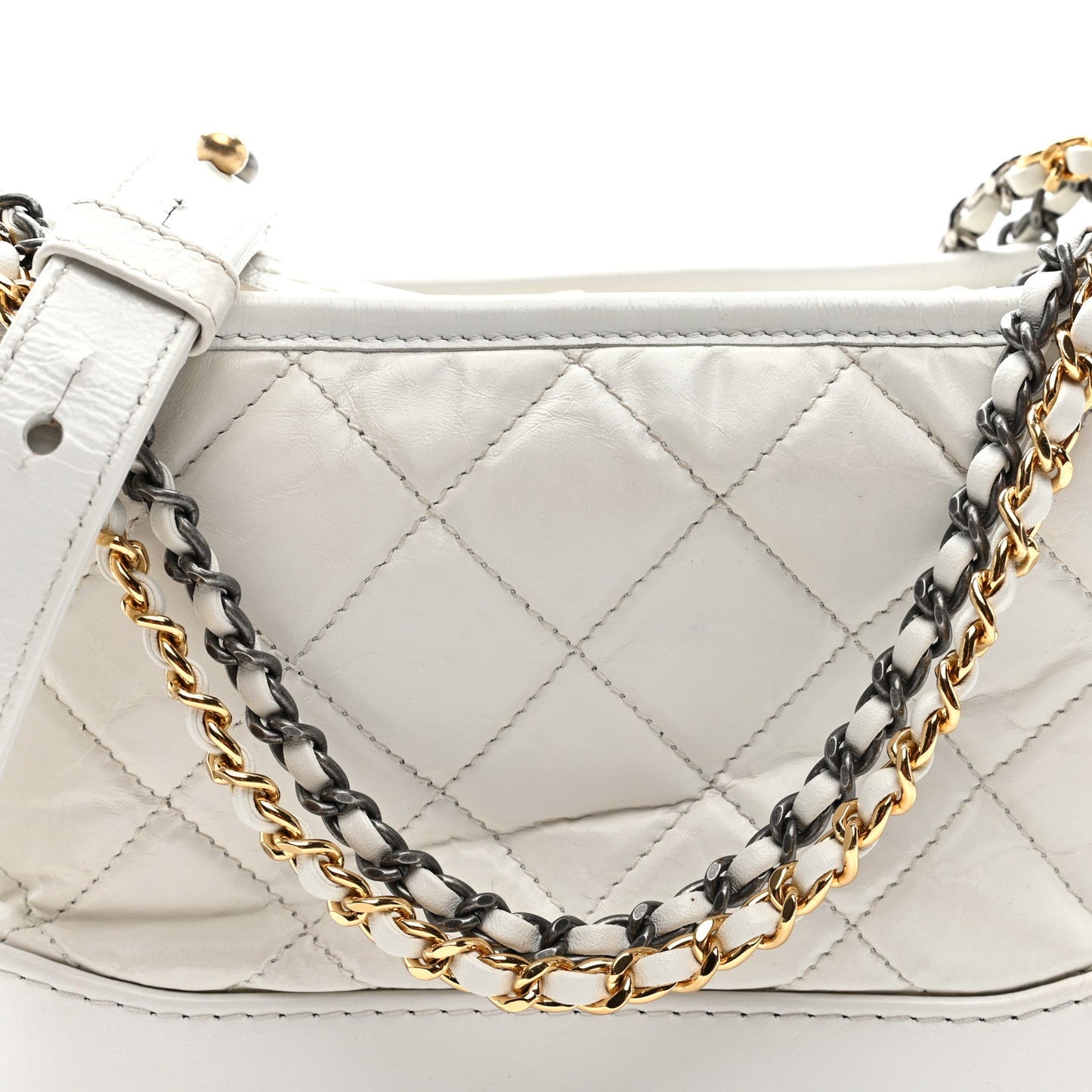 Aged Calfskin Quilted Small Gabrielle Hobo White
