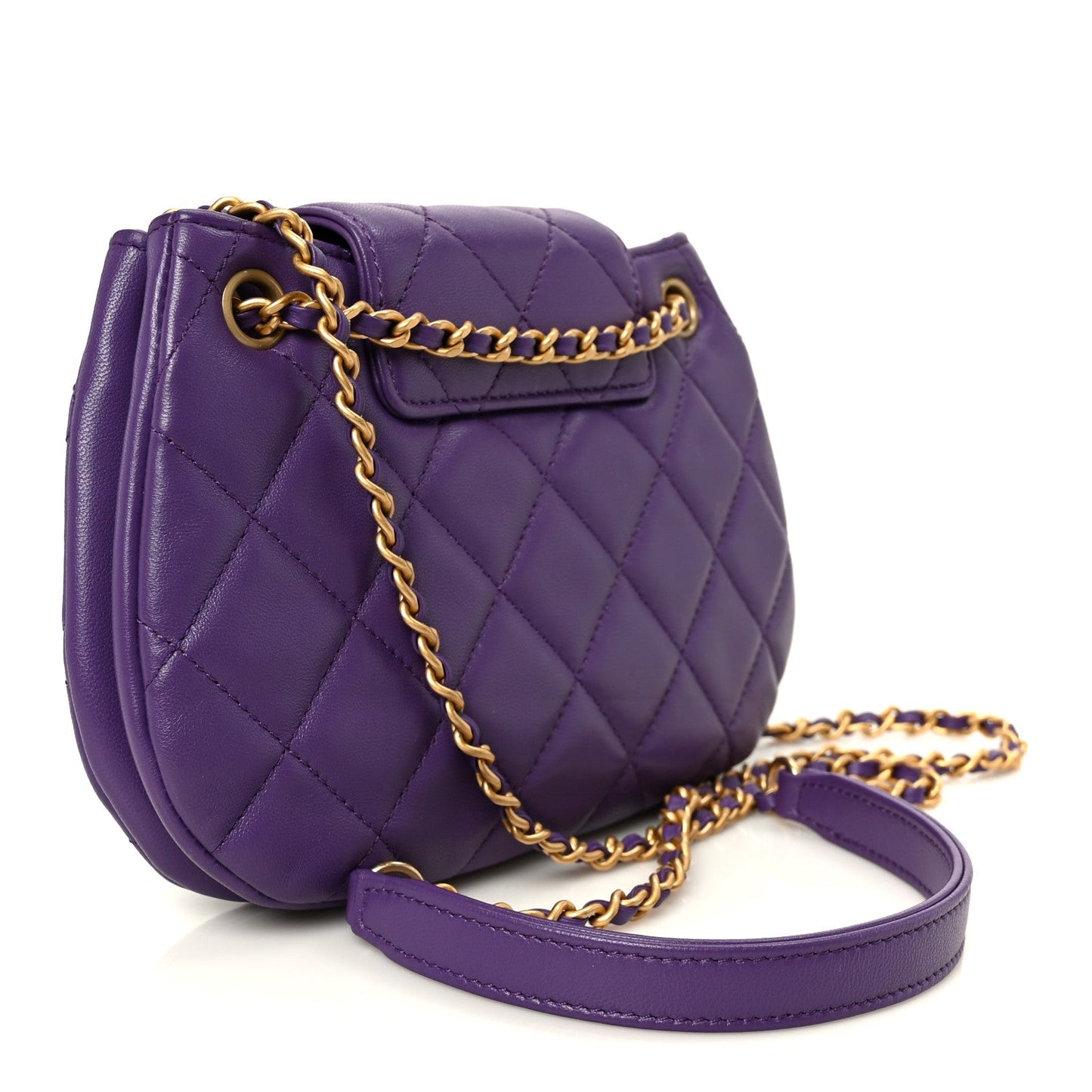 Lambskin Quilted Small Messenger Bag Purple