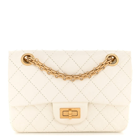 Aged Calfskin Quilted 2.55 Reissue Mini Flap White