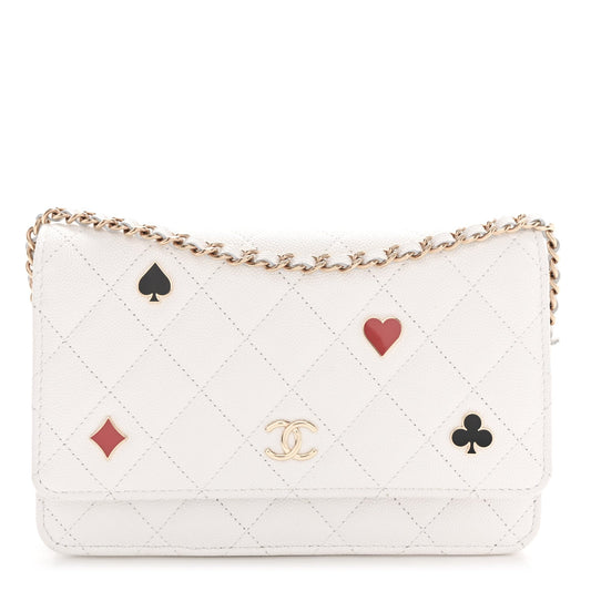 Caviar Quilted Enamel Coco Casino Wallet On Chain WOC White