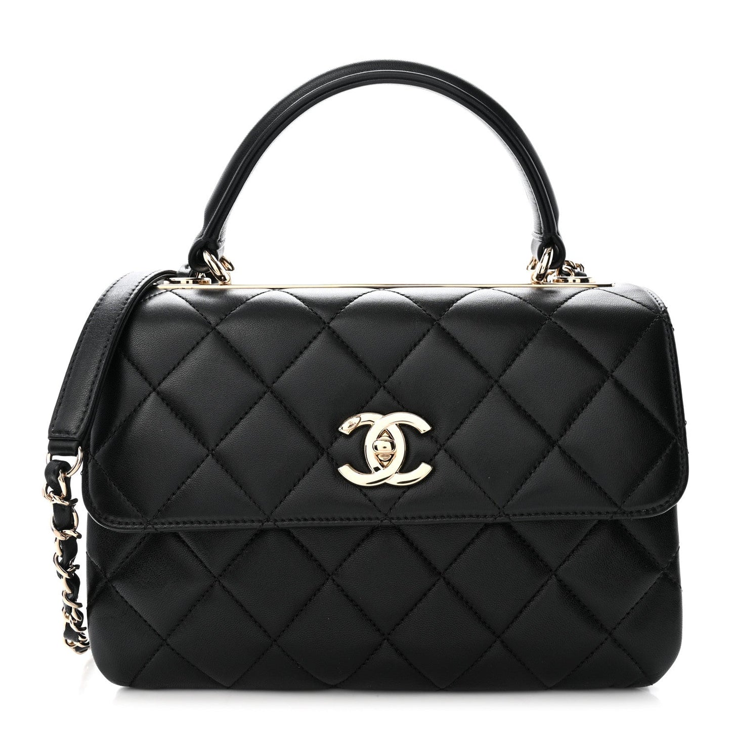Lambskin Quilted Small Trendy CC Dual Handle Flap Bag Black