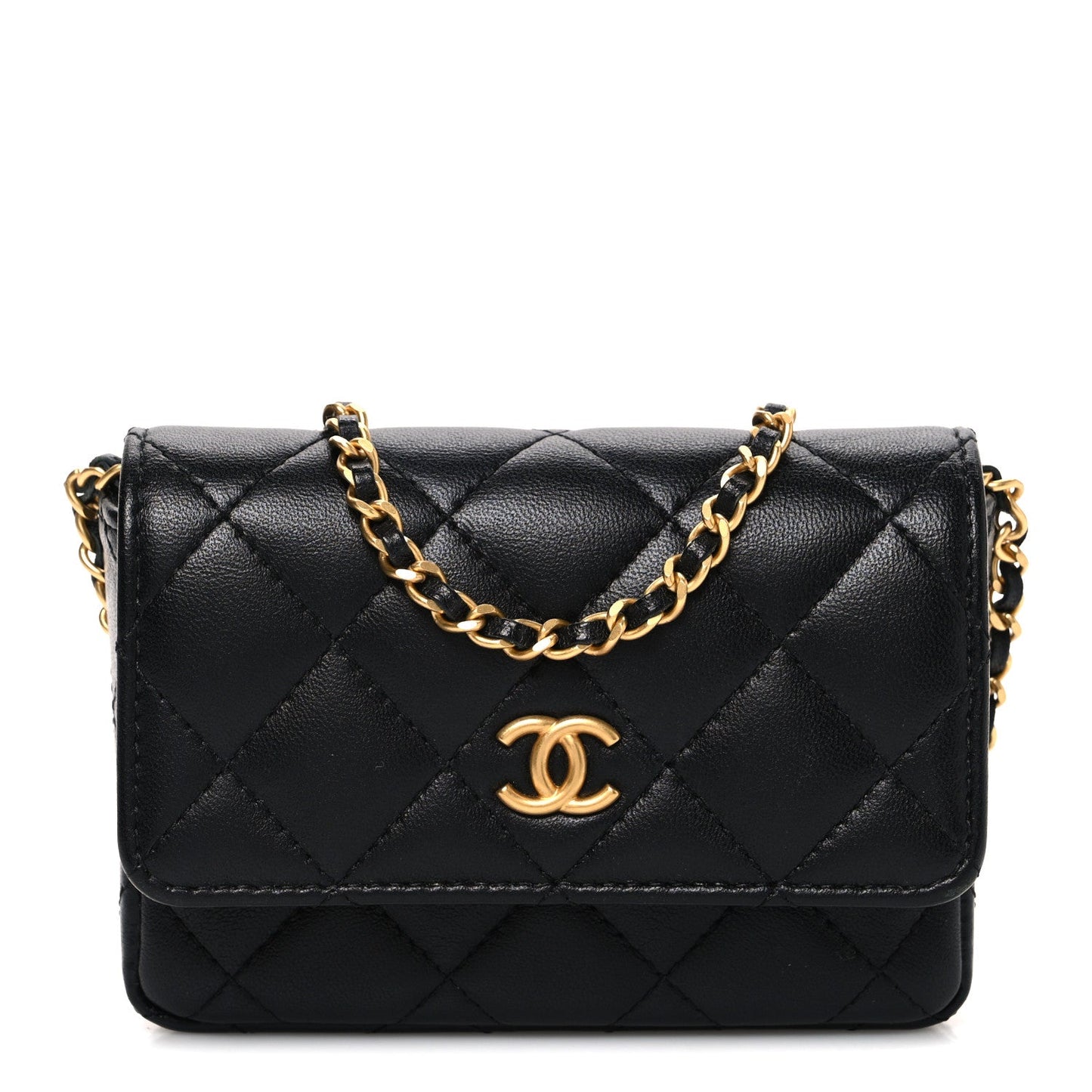 Lambskin Enamel Quilted Coco Hearts Clutch With Chain Black