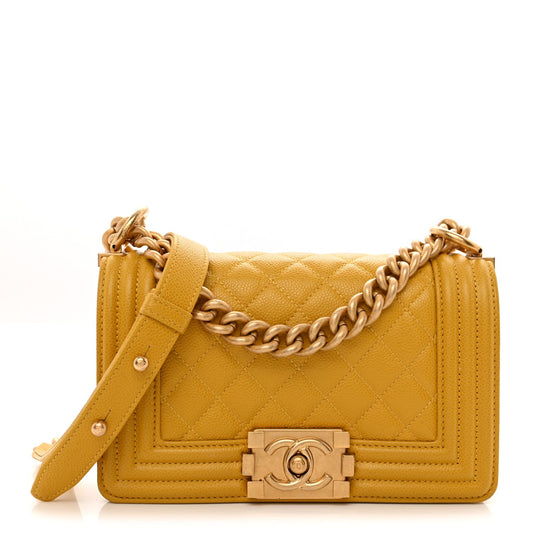 Lambskin Quilted Small Boy Flap Yellow