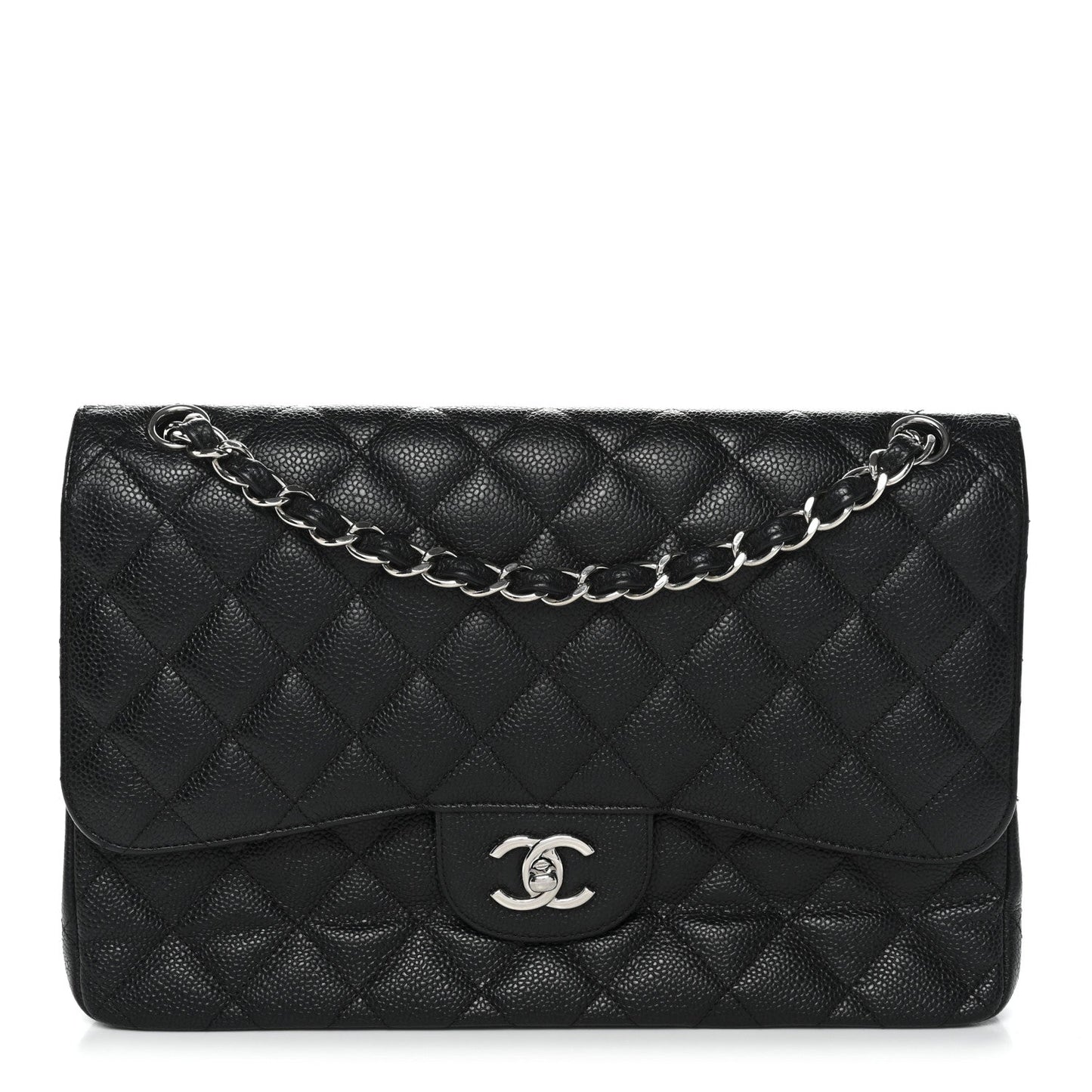 Caviar Quilted Jumbo Double Flap Black