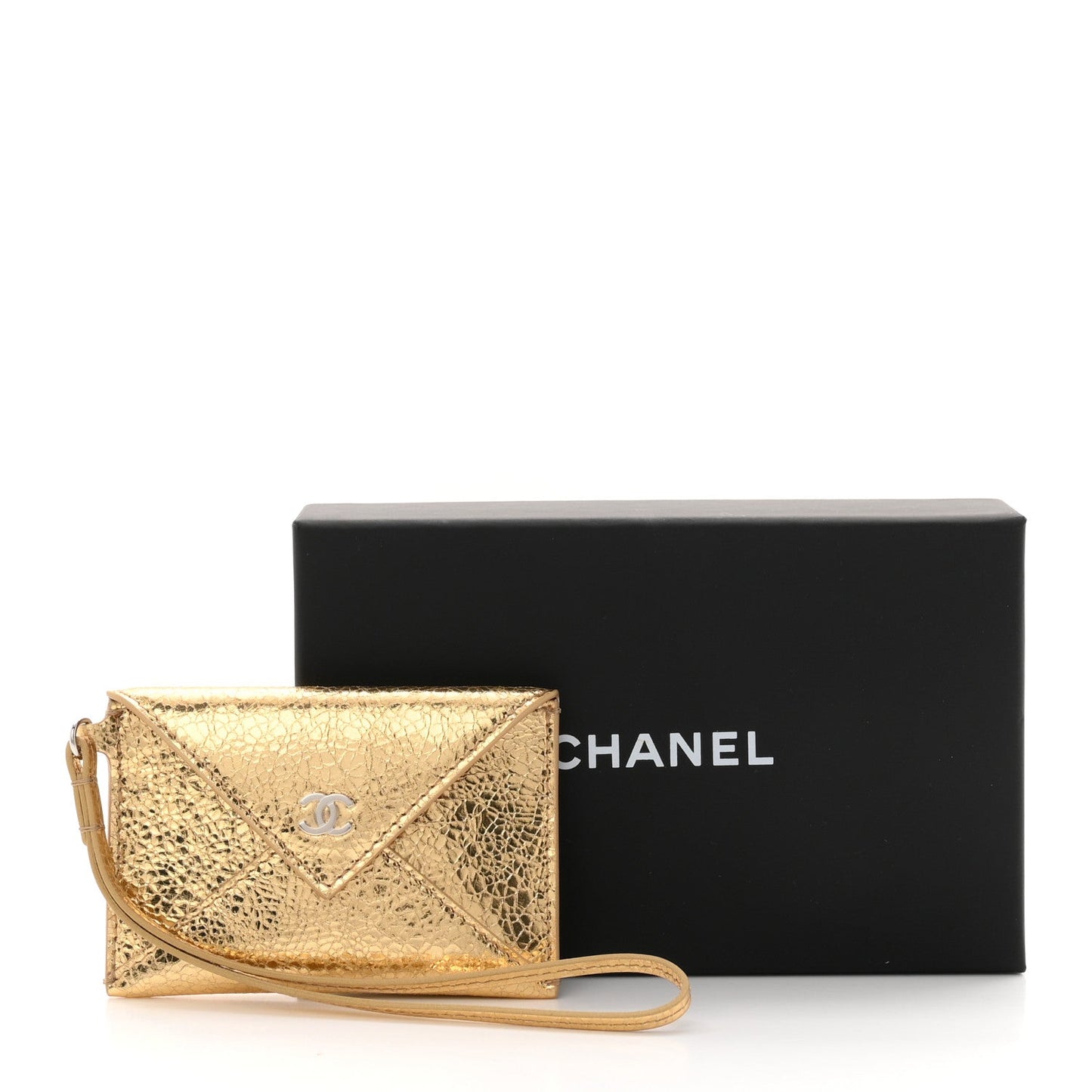 Metallic Lambskin Card Holder With Strap Gold