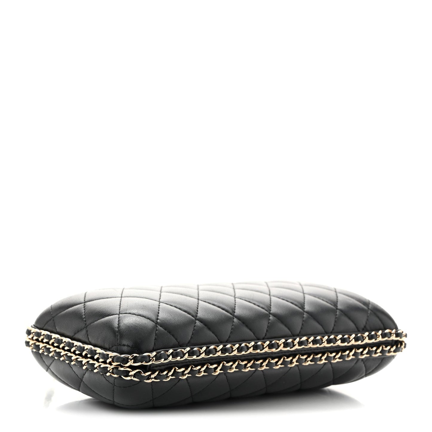 Lambskin Quilted Chain Around Clutch Black