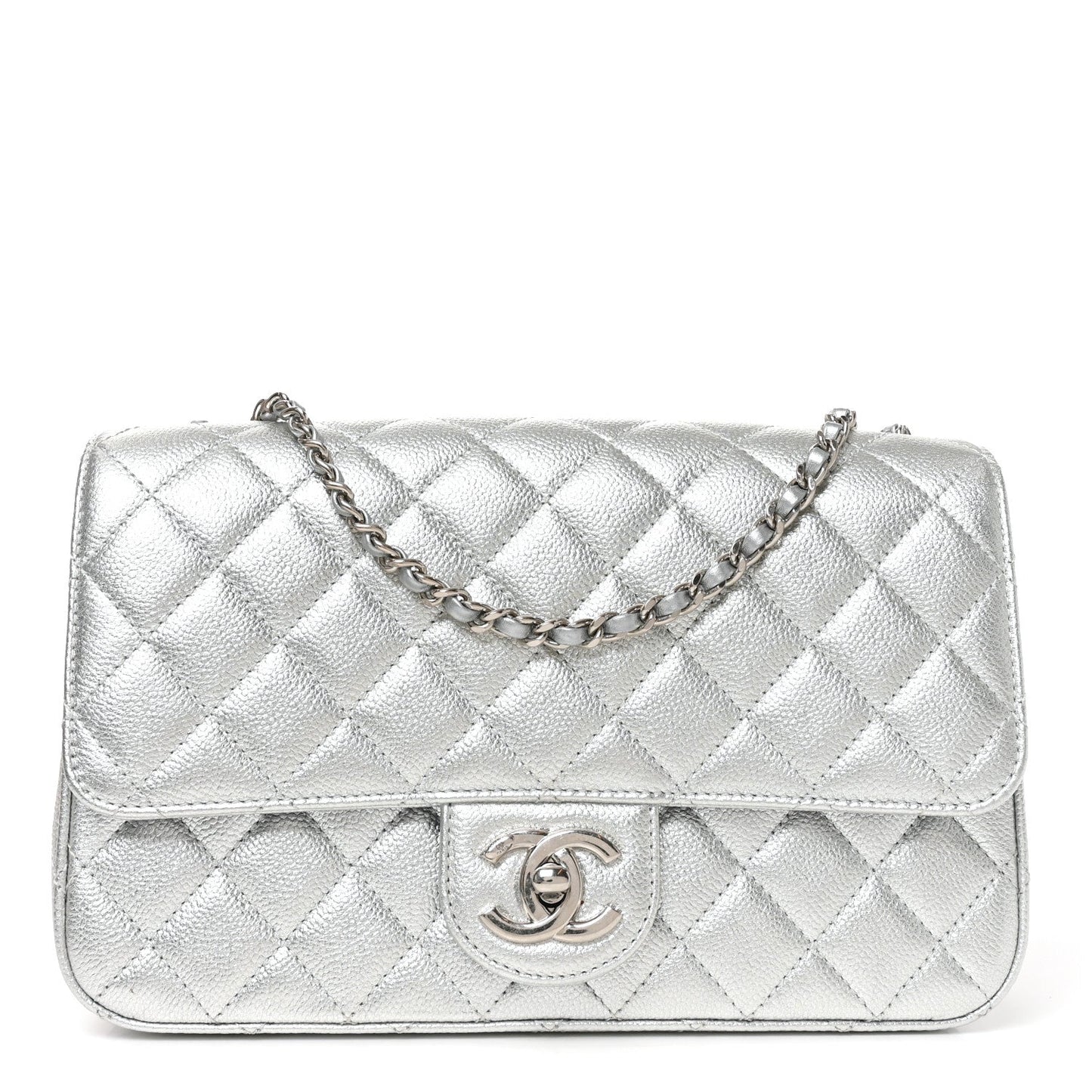 Metallic Caviar Quilted Medium CC Slide Flap Silver Silver