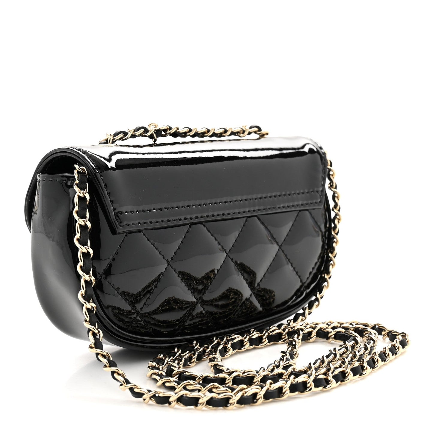 Patent Calfskin Quilted Mini Clutch Black