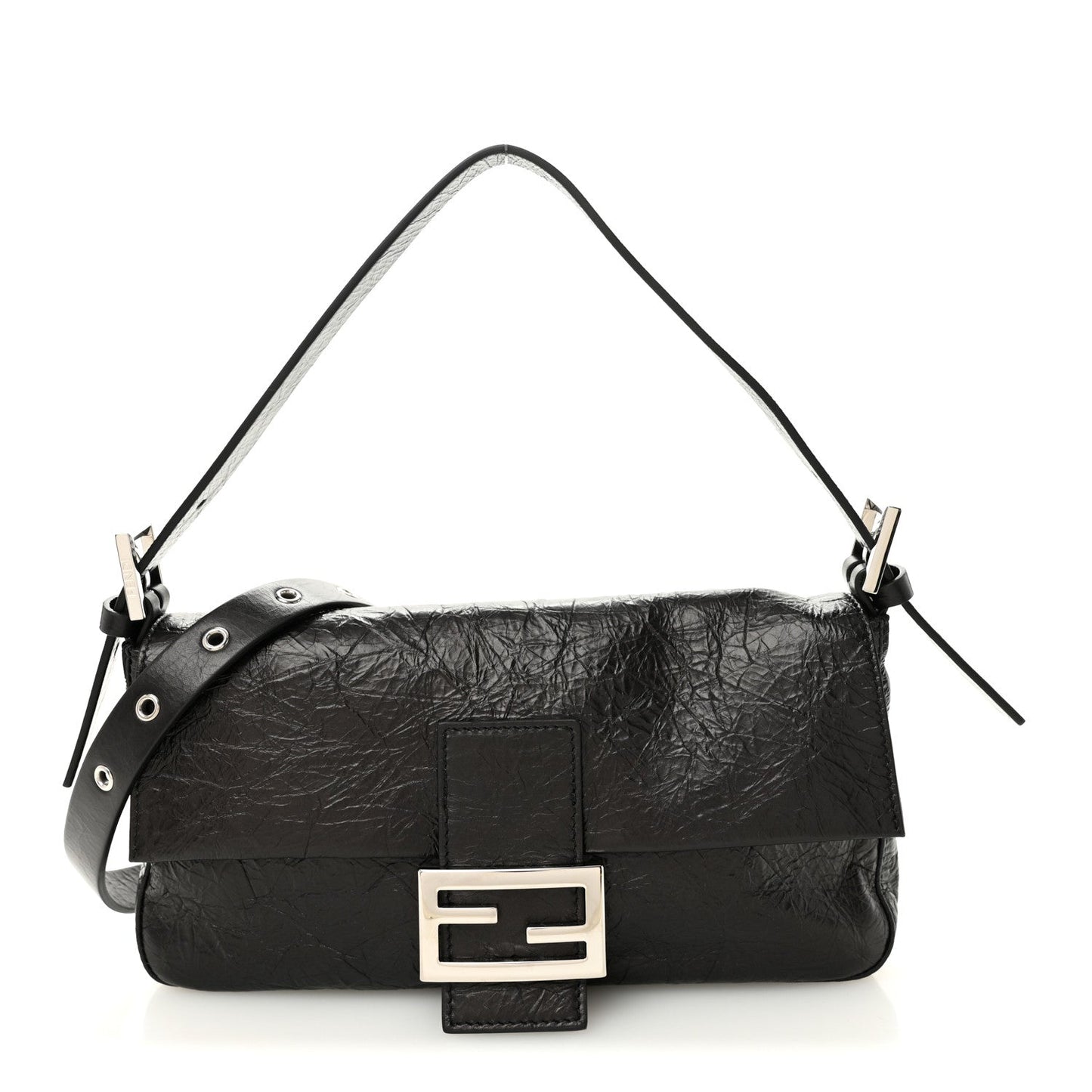Crackled Calfskin Baguette 26424 Black
