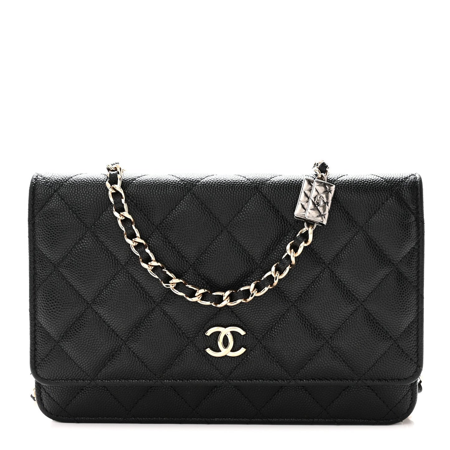 Caviar Quilted Wallet With Charms On Chain WOC Black