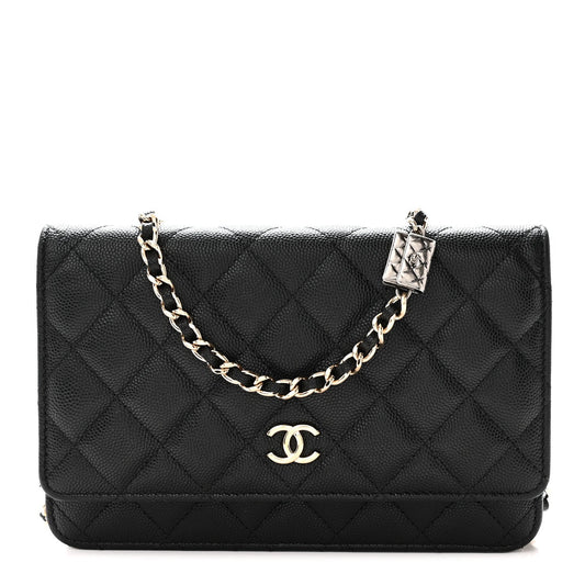 Caviar Quilted Wallet With Charms On Chain WOC Black