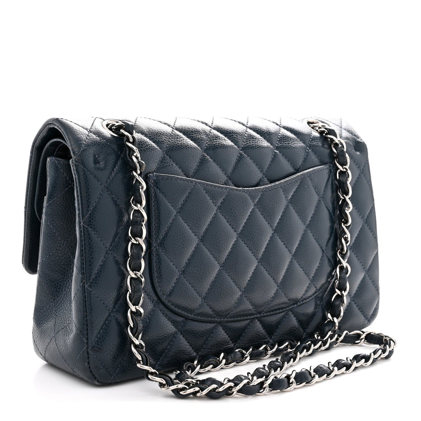 Caviar Quilted Medium Double Flap Navy