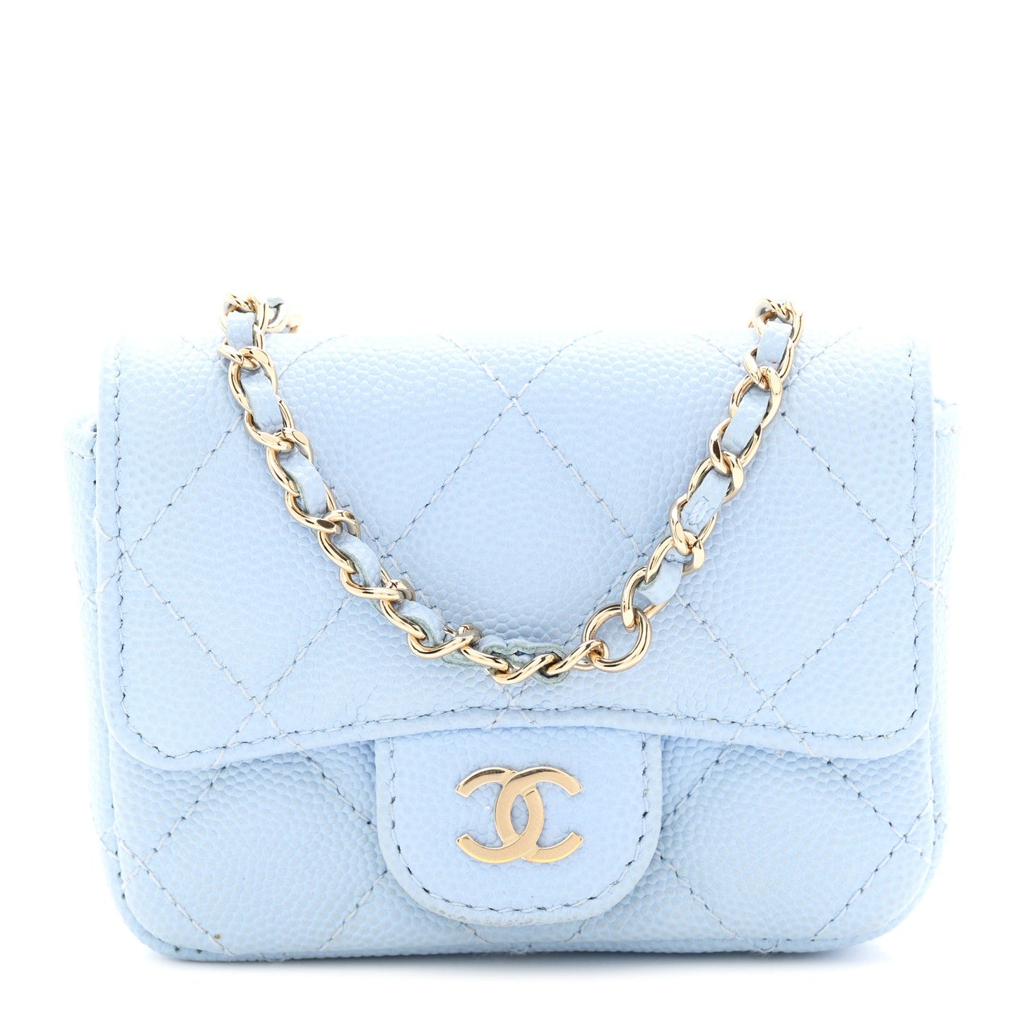 Caviar Quilted Flap Chain Waist Bag Light Blue