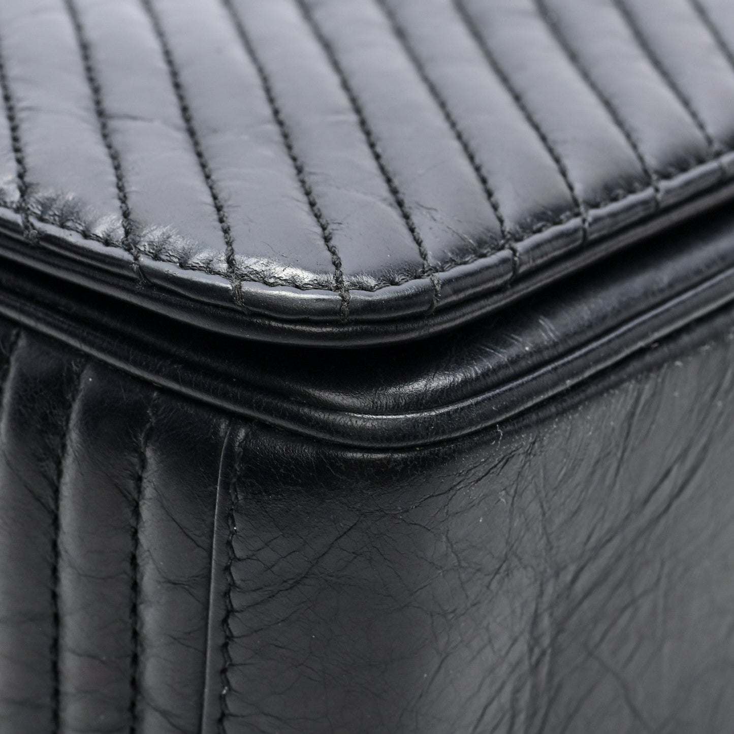 Glazed Calfskin Quilted Large Coco Boy Flap Black