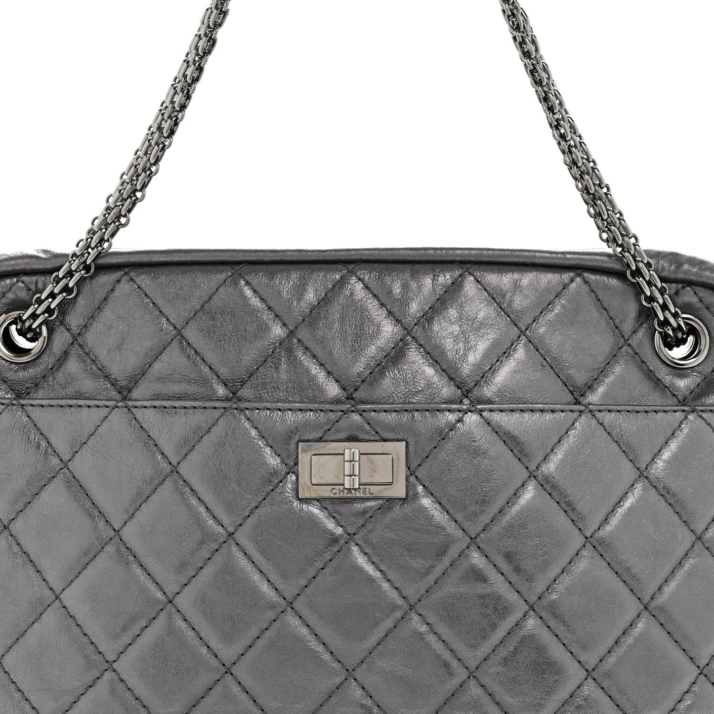 Metallic Aged Calfskin Quilted Large Reissue Camera Case Silver