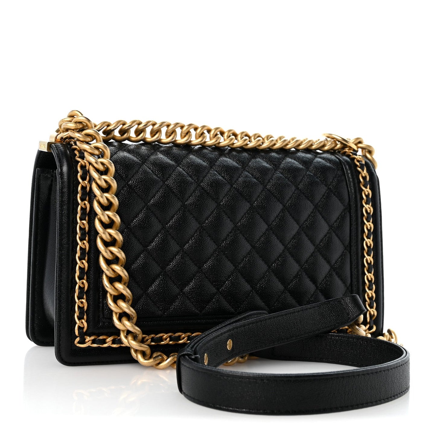Caviar Quilted Medium Chain Around Boy Flap Black