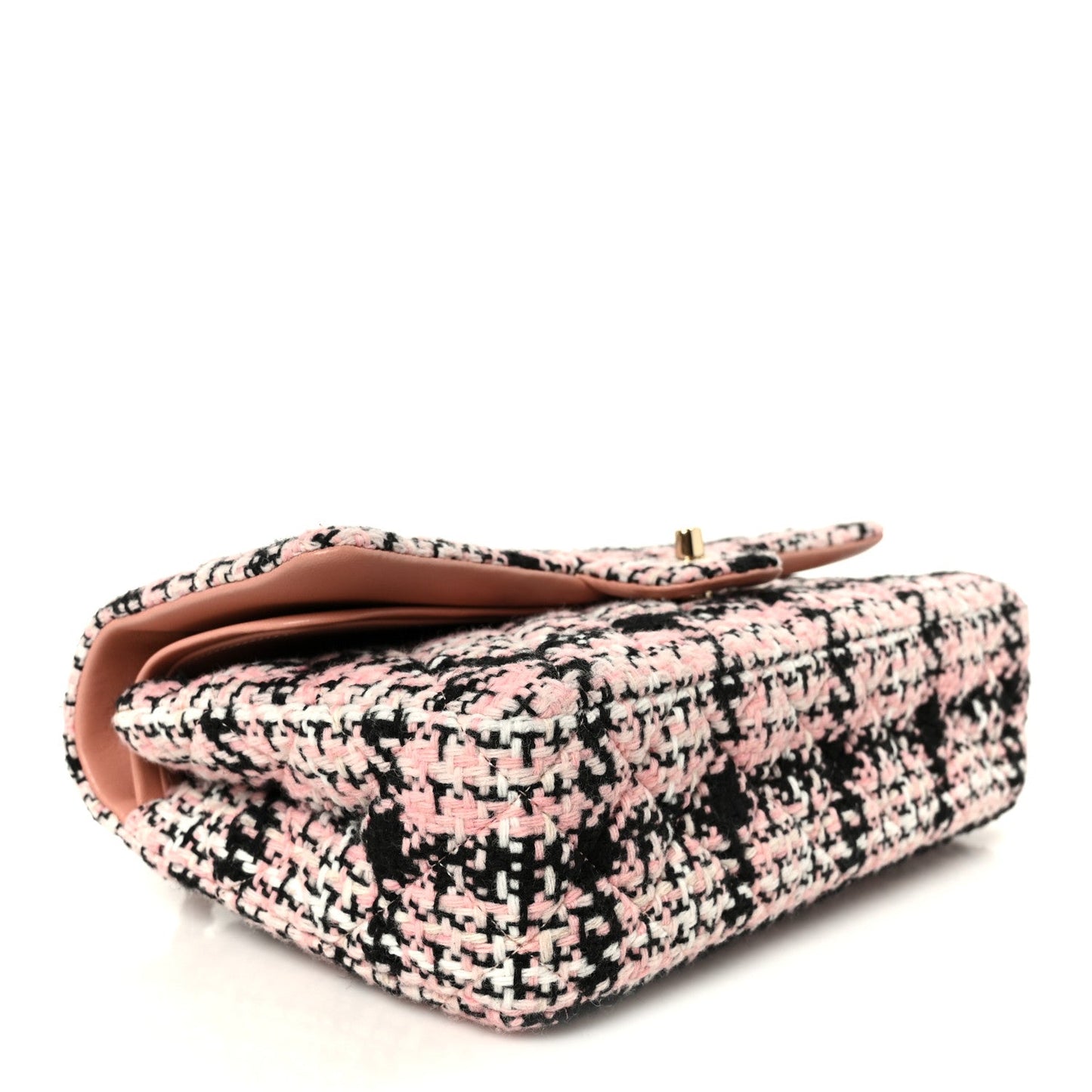 Tweed Quilted Medium Double Flap Pink Black White