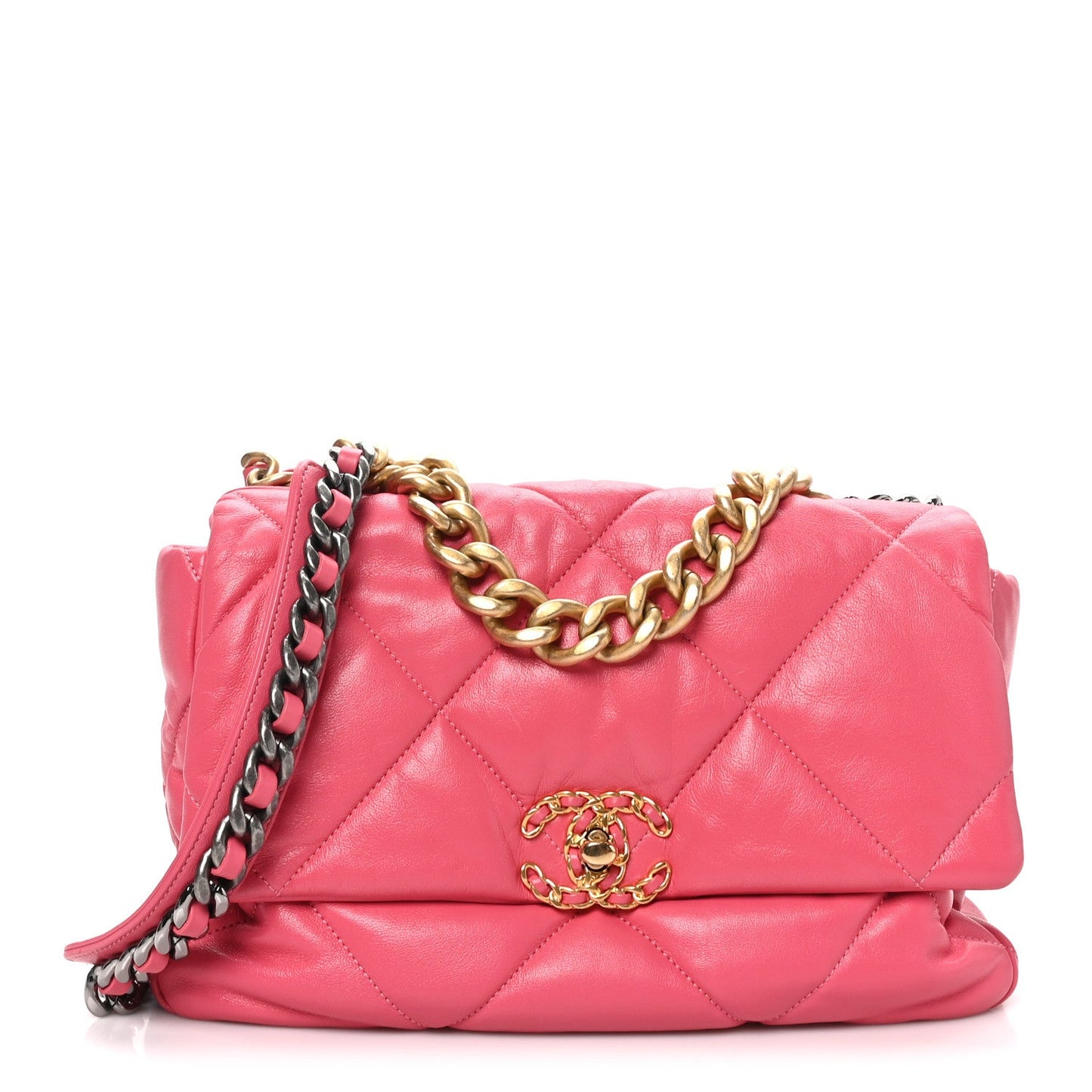 Goatskin Quilted Large Chanel 19 Flap Dark Pink