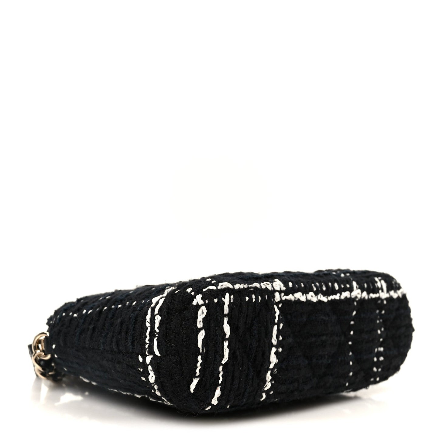Tweed Quilted Mini Clutch With Chain Black White