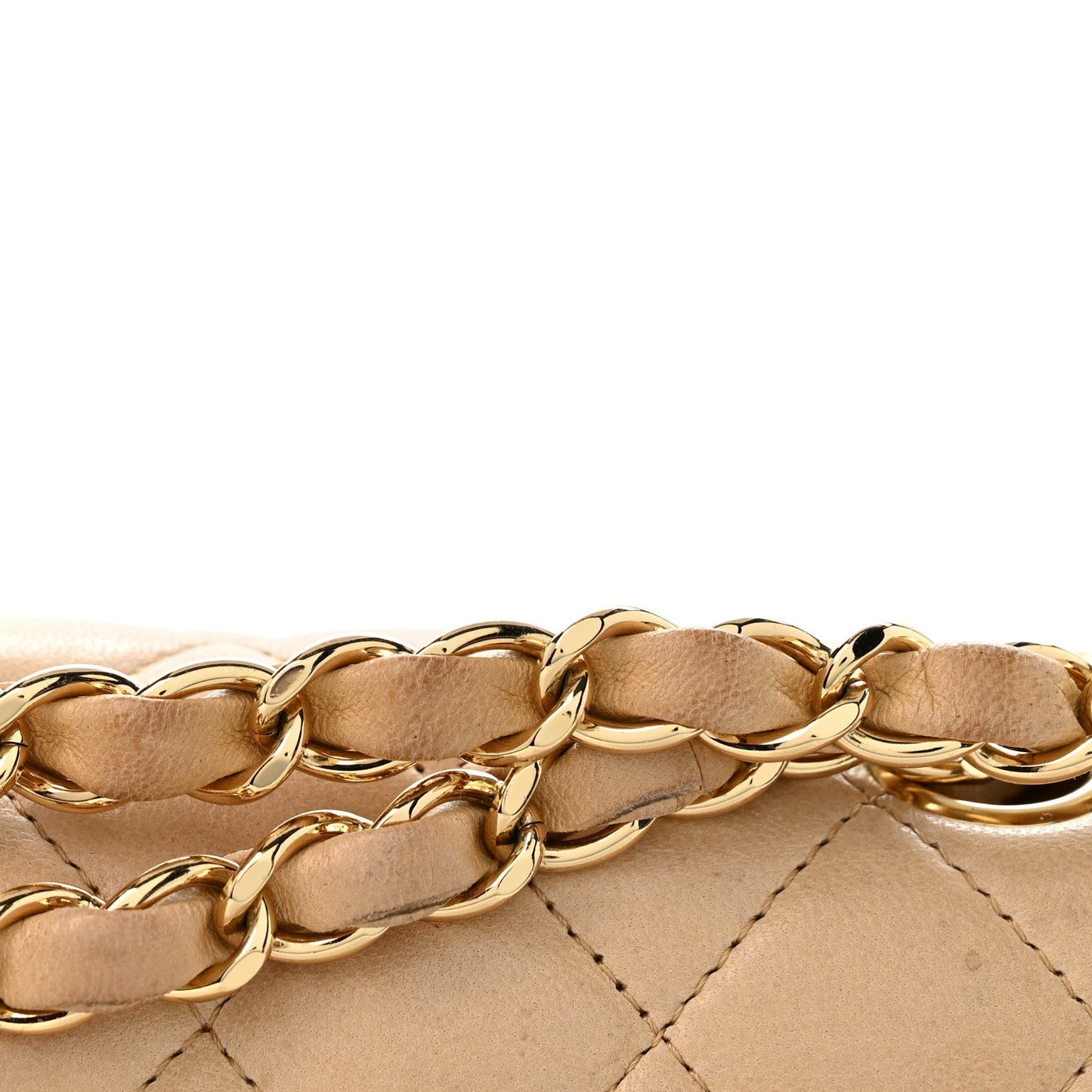 Lambskin Quilted Medium Double Flap Beige