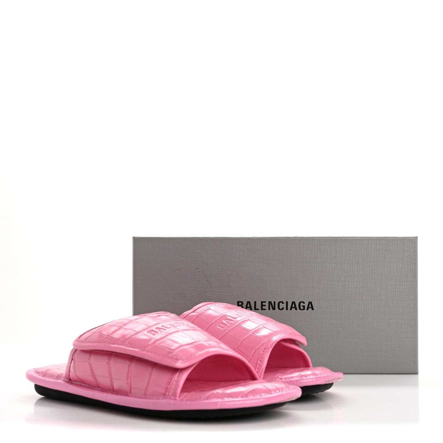 Calfskin Logo Crocodile Embossed Slides 40 Fuxia