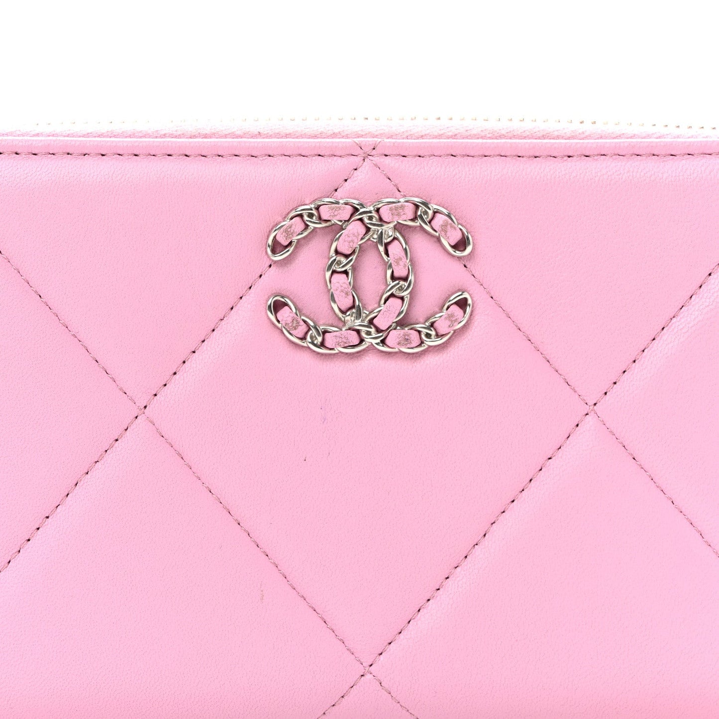 Lambskin Quilted Chanel 19 Zipped Wallet Light Pink