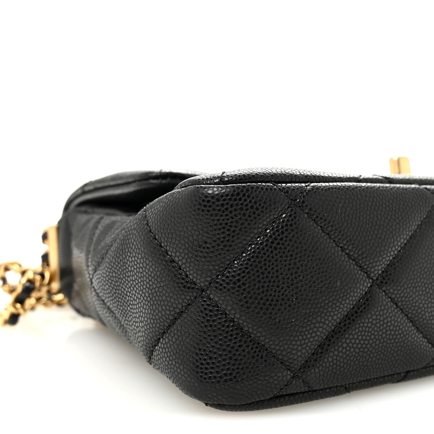 Shiny Caviar Quilted Mini Chain Messenger Flap Bag Black