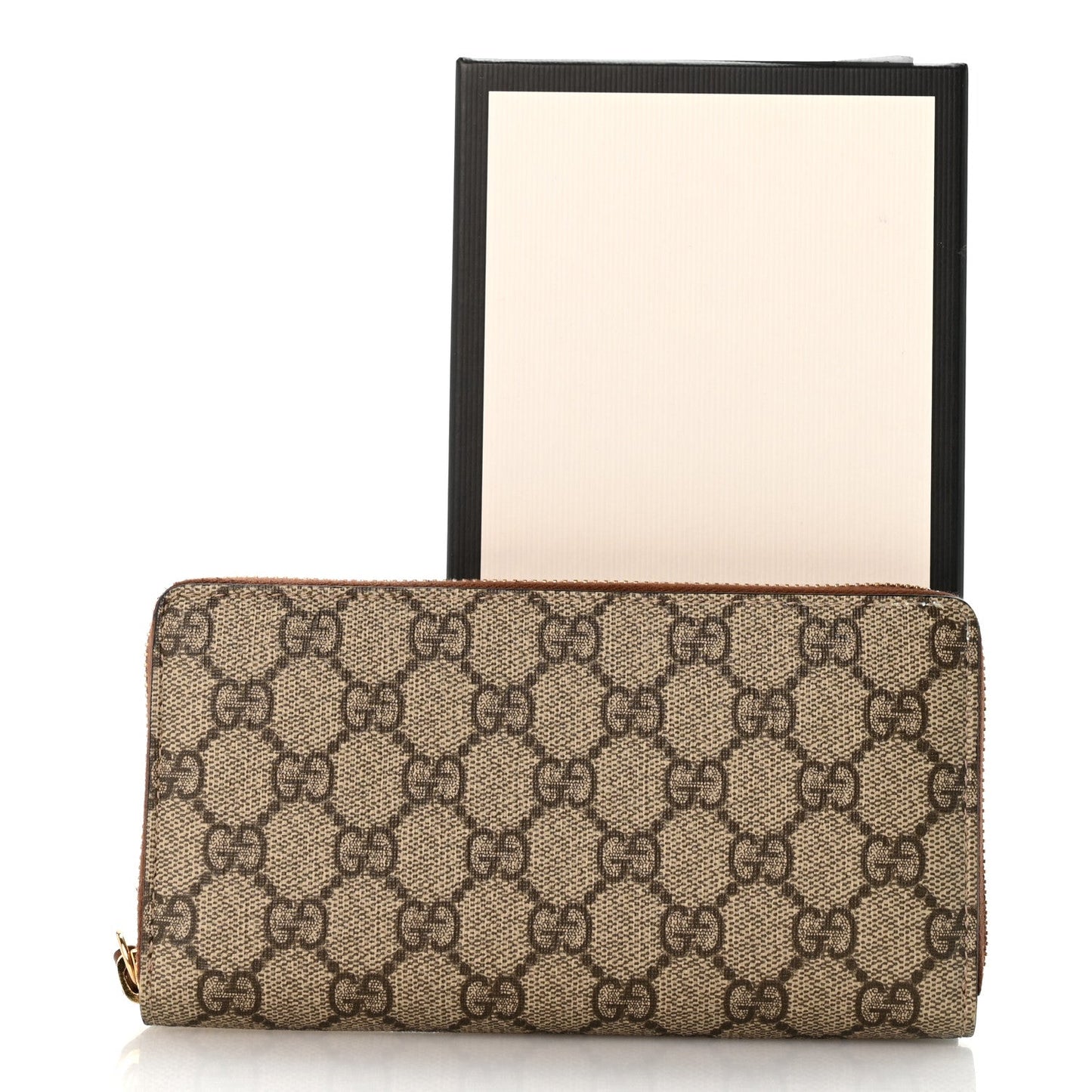 GG Supreme Monogram Cuoio Toscano Zip Around Wallet Beige Ebony Cuir