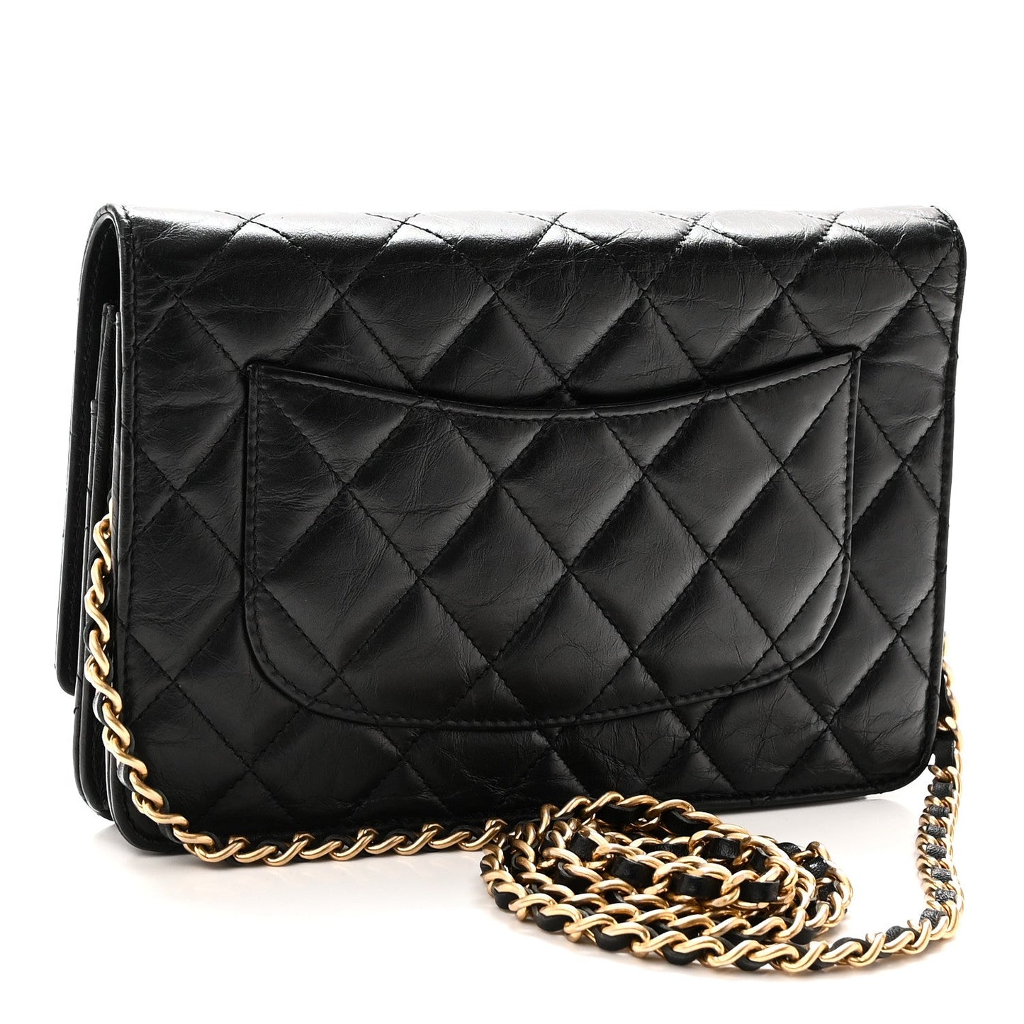 Aged Calfskin Lucky Charms Casino 2.55 Reissue Wallet on Chain WOC Black