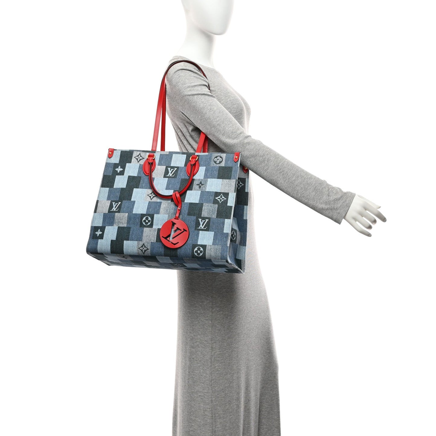 Denim Damier Monogram Onthego Blue Rouge