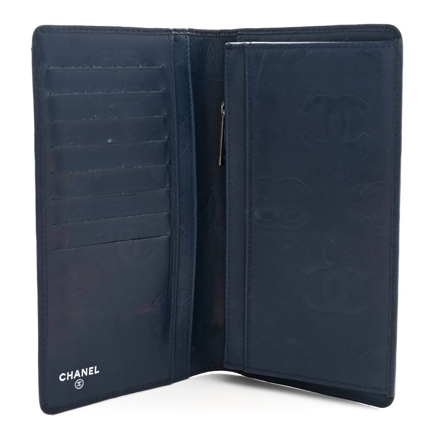 Calfskin Quilted Cambon Yen Wallet Blue