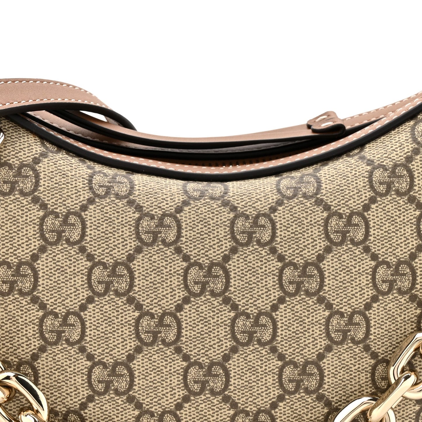 GG Supreme Monogram Textured Calfskin Small Emblem Shoulder Bag Beige Dark Brown