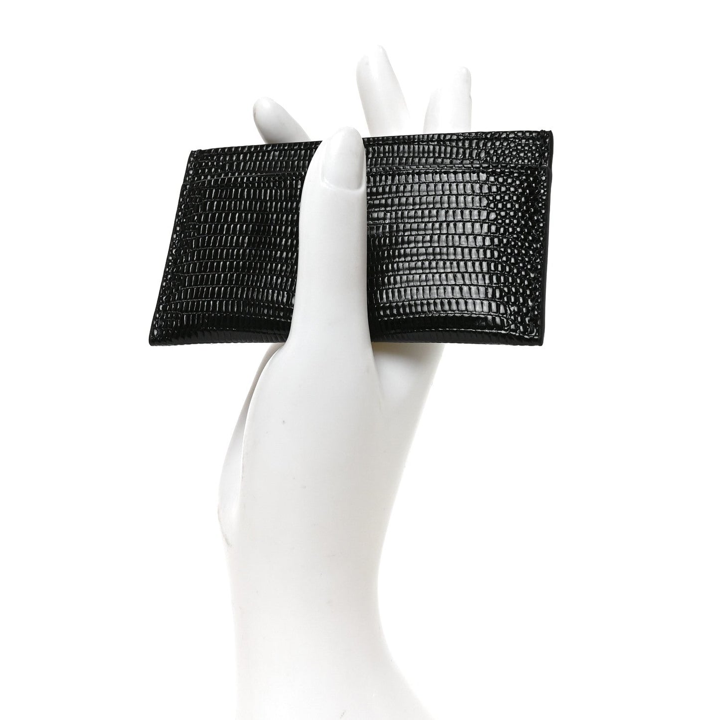Calfskin Lizard Embossed Card Holder Gold Black