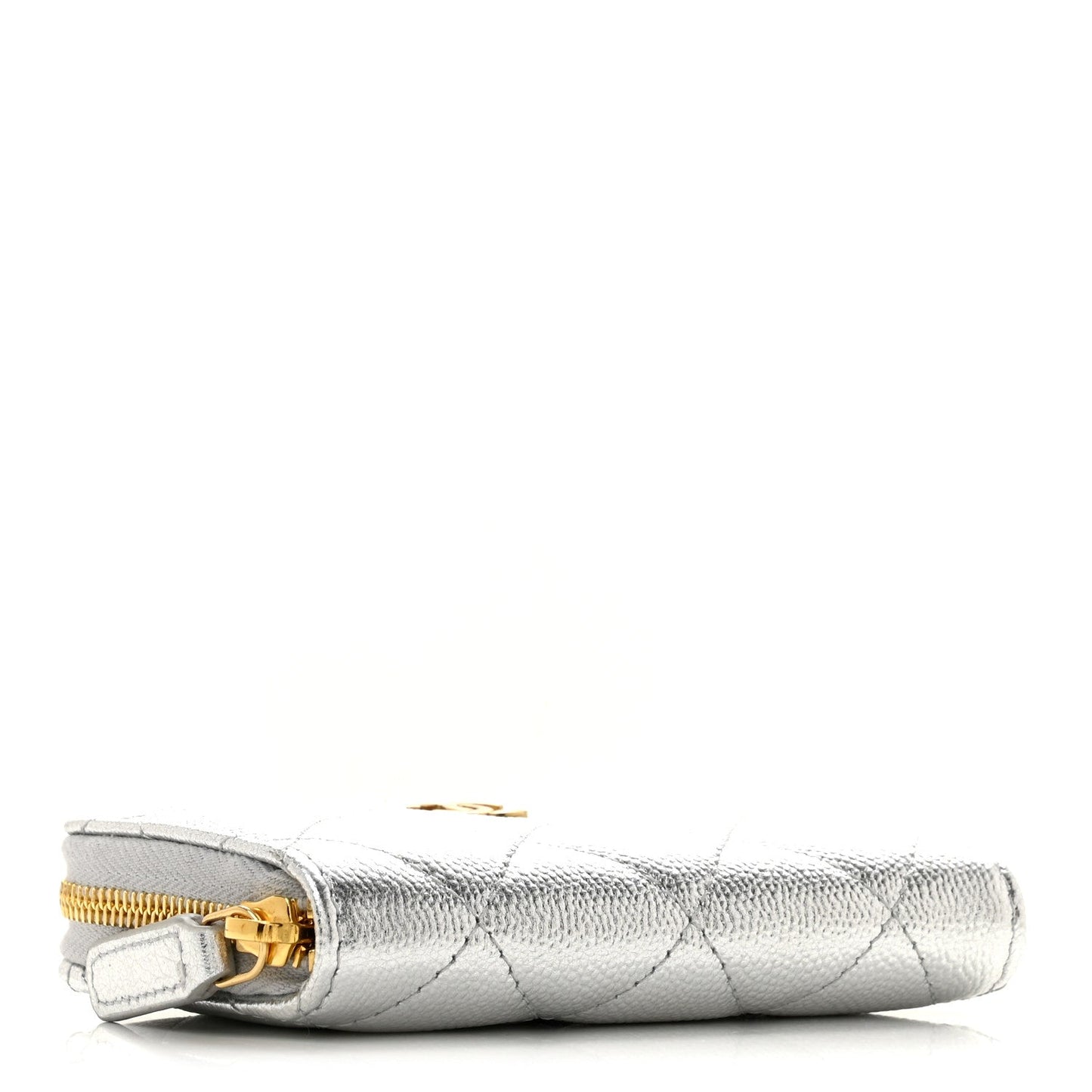Metallic Caviar Quilted Zip Coin Purse Silver