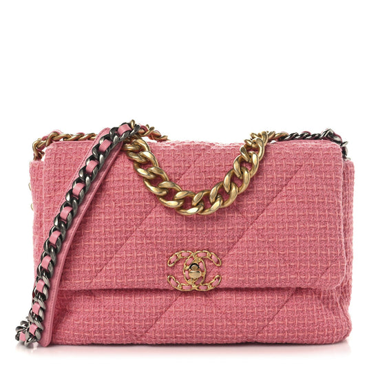 Metallic Tweed Quilted Large Chanel 19 Flap Pink