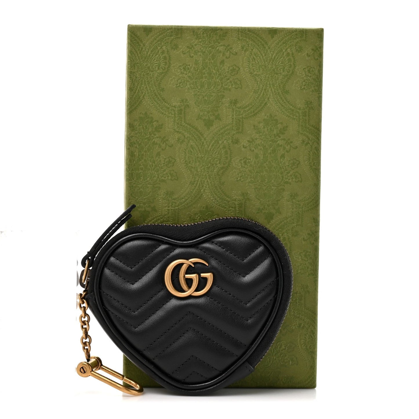 Calfskin Matelasse Chevron GG Marmont Heart Coin Purse Black