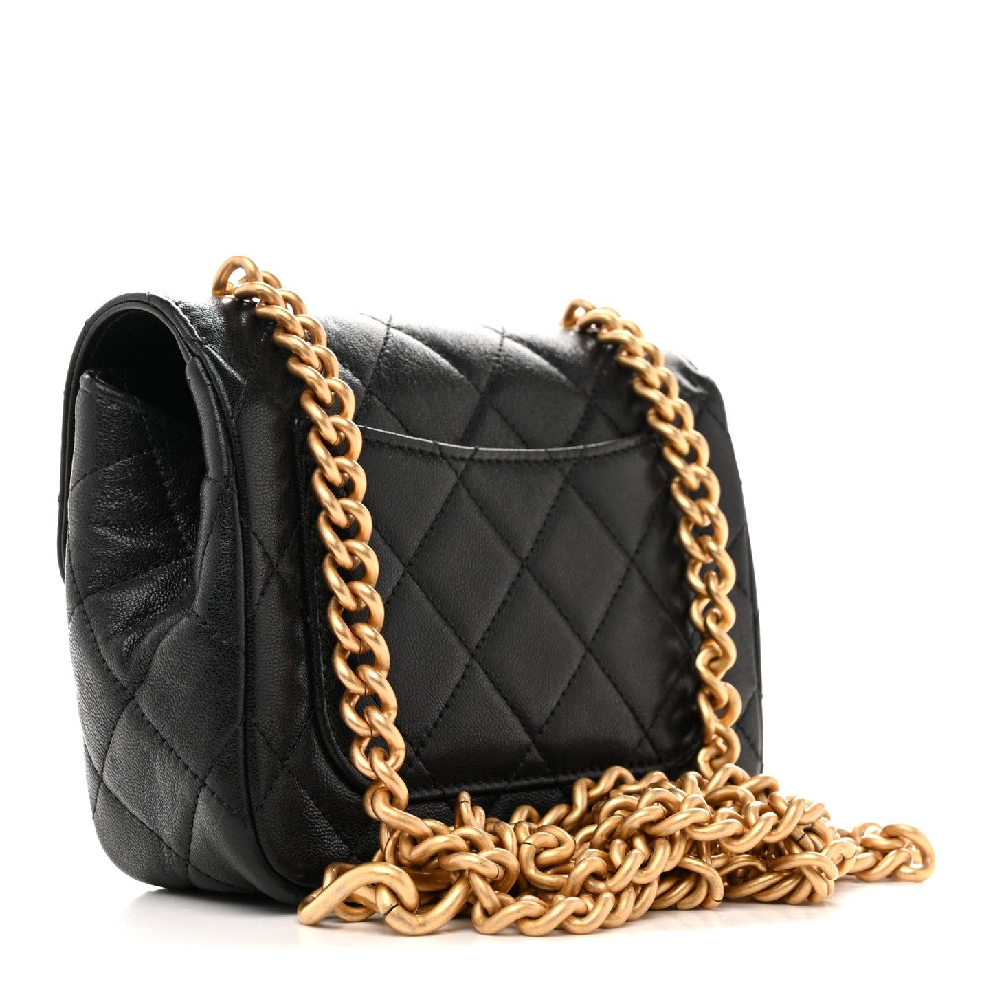 Shiny Goatskin Quilted Mini Chain Strap Flap Black