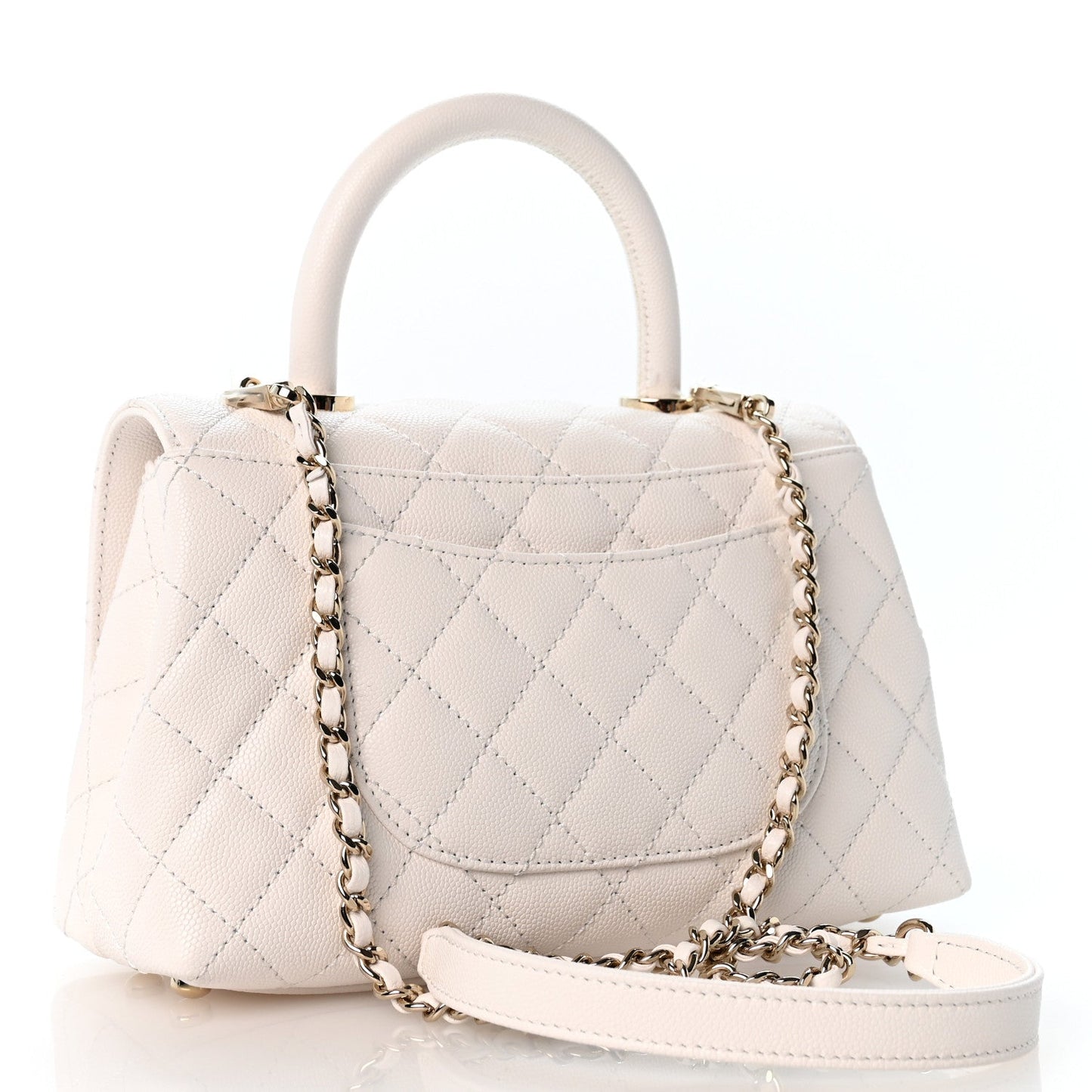 Caviar Quilted Mini Coco Handle Flap White