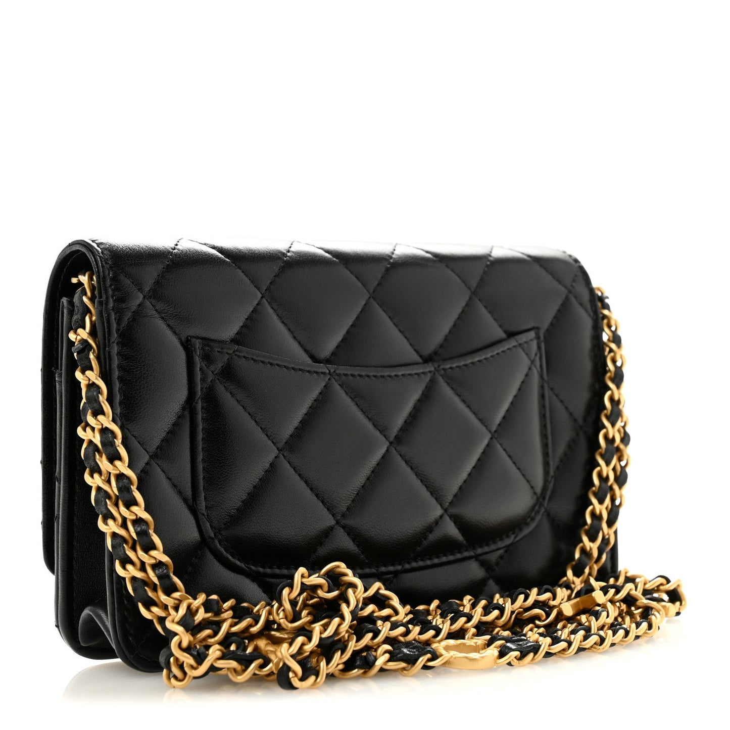 Lambskin Quilted Logo WOC Wallet On Chain Black